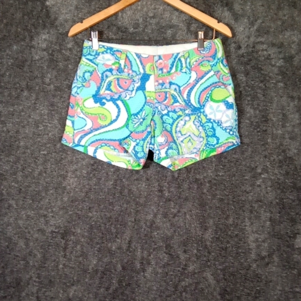 Lilly Pulitzer Blue and Green High Waist Shorts Callahan Vacation Womens Size 0 - Picture 2 of 9